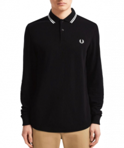 Fred Perry - Long Sleeve Twin Tipped Polo Shirt - Zwart/ Wit